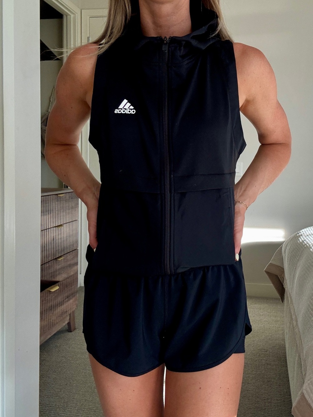 Adidas Black Sleeveless Hooded Lightweight Zip Vest Women’s